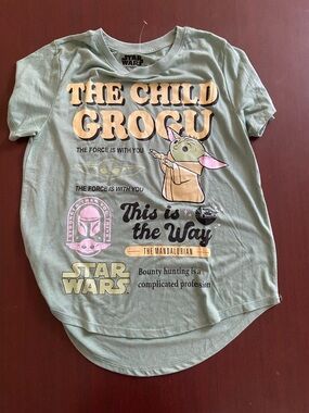 Star Wars Sleep Tee with Grogu Graphic - Sage Green & Pink Accents